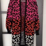 SheIn Multi Colored Cheetah Long Sweater Oversized Large Pink Orange Black White Photo 0
