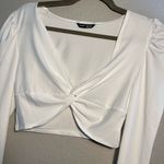 SheIn  White Ruched Long Sleeve Crop top Blouse Wide Neck Sz S T-shirt Y2K Photo 4