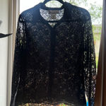 Susan Bristol Black Lace Sheer Top Button Down Shirt VTG 90s Y2K Witchy Size L Photo 0