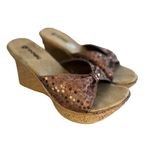 Y2K VTG. BROWN SEQUIN PLATFORM WEDGE HEELS SANDALS GROOVE SZ. 8 Photo 0