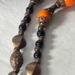 Vintage glass metal brass beaded 21” long necklace . Orange Photo 5