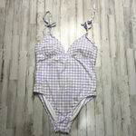 Kona Sol ‎ Women's Purple Gingham One Piece Swimsuit XL Shoulder Tie Photo 1