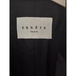 Sandro  Women’s Mid-Long Wool Coat Leather Trim Navy & Gray Size 36 Photo 5