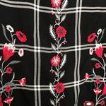 Loft  Cold shoulder Top womens XS black white plaid & red embroidered flowers​​ Photo 1