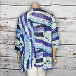 Catherines NWT Size 4X Blue & Green Abstract Print Open Front Cardigan Jacket Photo 3