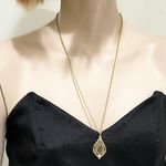 GF Vintage Filigree Jade Teardrop Diamond Necklace Photo 3