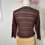 Mixit Vintage Y2K Chocolate Brown Crochet Knit Tie Front Cardigan Sweater L/XL Photo 5