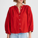 Madewell Balloon Sleeve Top Blouse Lightweight Cotton Blend Cherry Red XL NWT Photo 0