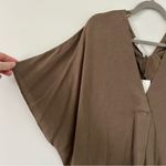 ZARA Tan Brown Lyocell Linen V Neck Pleated Tunic Midi Dress NWT L Photo 3
