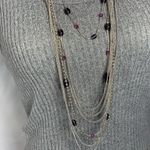Multi Strand Purple Glass and Silver Tone Bead Chain Necklace Photo 3