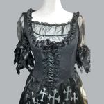 Gothic Black torn shredded look Dress with White Cross Pattern Size L Photo 3