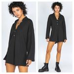 Princess Polly Mae Black Ribbed Long Sleeve Oversized Romper Loungewear Size 2 Photo 1