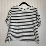 Old Navy Black White Stripe Drop Shoulder Short Sleeve Tee N8 Slightly Cropped Photo 1