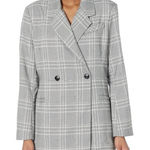 Steve Madden  Nika Plaid Blazer Gray White‎ Double Breast Jacket Women Size Large Photo 0
