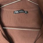 ZARA  v-neck ribbed crop brown long sleeve top M a-26 Photo 2