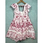 Maeve Anthropologie Dress S Red Floral Babydoll Mini Flutter Sleeve Lace Cottage Pink Size undefined Photo 6