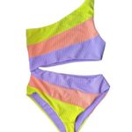 Beach Riot NEW Joyce One Piece Ribbed Cutout Swimsuit One Shoulder Ribbed Large Photo 4