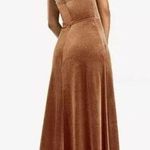 After Six NWT Cowl Neck Spaghetti Strap Velvet Maxi Dress 0 Golden Almond #3263 Photo 1