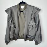 Everly ‎ Satin Shoulder Ruffle Full-Zip Bomber Jacket Army Green Size Small Photo 1