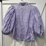 byTiMo Womens Puff Sleeve Poplin Blouse Small Cotton Button Boho Cottage Fairy Purple Photo 5