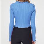 Spiritual Gangster NEW  Blue Ribbed Lettuce Edge Cropped Long Sleeve S Photo 2