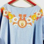 ZARA Women Gingham Blue Floral Embroidered Oversized Tunic Top M Photo 4