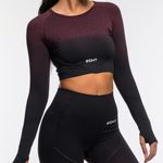 ECHT  Burgundy and Black Long Sleeve Crop Top Size Medium Photo 0