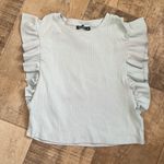 ZARA Pastel Light Blue Ribbed Cropped Ruffle Side Crew Neck Shirt size Medium Photo 4