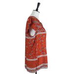 Liz Claiborne  Women’s Blouse V-neck Short Sleeves Orange White Floral Size Large Photo 2