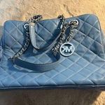 Michael Kors Quilted Blue Shoulder Bag With Chain Straps & MK Charm Photo 0