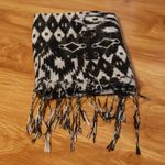Black White Geometric Print Scarf Ikat Lightweight Fringe Shawl Wrap Boho Indie Photo 2