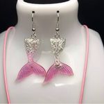 Pink Glitter Mermaid Tail Earrings Silver Photo 1
