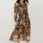 LC Lauren Conrad Lauren Conrad Floral Print Maxi Dress Black Sheer Overlay Long Sleeve‎ Wrap Boho Photo 6