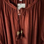 Knox Rose Womens L Brown Peasant Blouse V Neck Tassel Long Sleeve Boho Raglan. Photo 4