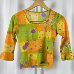 Hippie Retro XS Small Boho Bell Sleeve Lightweight Crop Top Square Neck 60’s 70s Green Photo 0