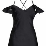 Free People | What I Want Black Satin Off-the-Shoulder Slip Dress Photo 5