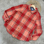 L.L. Bean Women’s Heavy Flannel Shacket Plaid Button Front Shirt Longsleeve L Orange Size L Photo 0