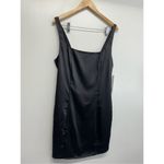 AQUA  Mini Satin Dress Size Large Black‎ Square Neck Sleeves Exclusive NWT Photo 3