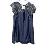 Suzanne Betro  Size Large Tunic Top‎ Shirt Blue Flutter Sleeve Knit Textured Boho Photo 1