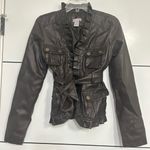 Body Central Women's Black Ruffled Leather Belted Jacket size Medium Photo 2