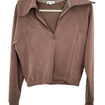 Urban Social Womens Brown Pullover Sweatshirt Collar 1/2 Zip Small Gym Lounge Photo 0