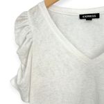 EXPRESS | XXS | Heathered White V-Neck Gathered Short Puff Sleeve T-Shirt Top Photo 3