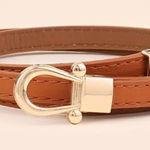 Stylish PU Leather Thin Belt Metal Simple‎ Hook Buckle Adjustable Waist Strap Tan Photo 0