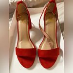 NEW Open Toe Low Chunky Short Heels Ankle Strap Block Wedding Pump 7.5 Red Photo 3