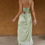 Monet NWT Sage Fringe Satin Maxi Dress Photo 3