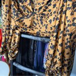 Windsor Chic Look Leopard Print Satin Puff Sleeve Crop Top Photo 5