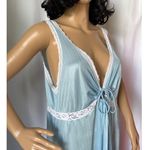 American Vintage Vintage Baby Blue Night Slip, White Lace Trim Front Keyhole Tie Detail medium Photo 7