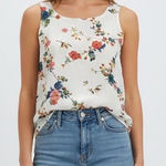 Lovecappella Cream Floral Bird Print Sleeveless Tank Top XS White Photo 0