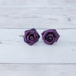 Vintage Clip On Earrings Purple Fabric Rose 5/8" Photo 3