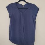 Joie  Navy Button Front Silk Short Sleeve Blouse Photo 0